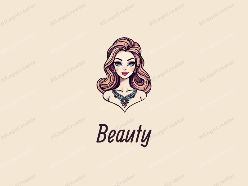 a modern design featuring elements of beauty and makeup, incorporating jewelry and a doll silhouette, combined with a clean background.