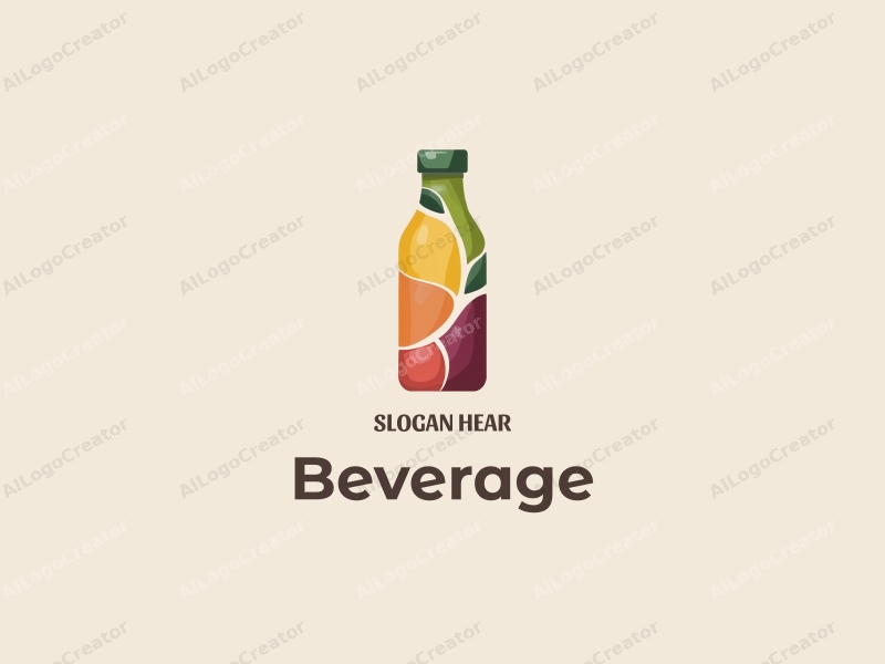 a modern design featuring a stylized bottle and vibrant juice splashes, incorporating multiple colors in a harmonious and clean composition.