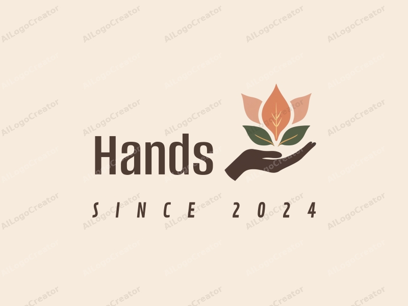 a modern design featuring a hand gently holding a lotus flower with leaves, using skin tone colors, combined with a clean and harmonious background.