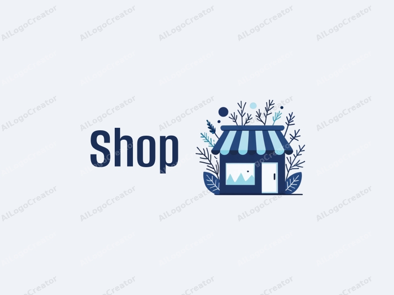 a modern design featuring a stylized shop and bookstore silhouette, integrated with abstract representations of microorganisms, using a clean blue color palette for a harmonious and simple composition.