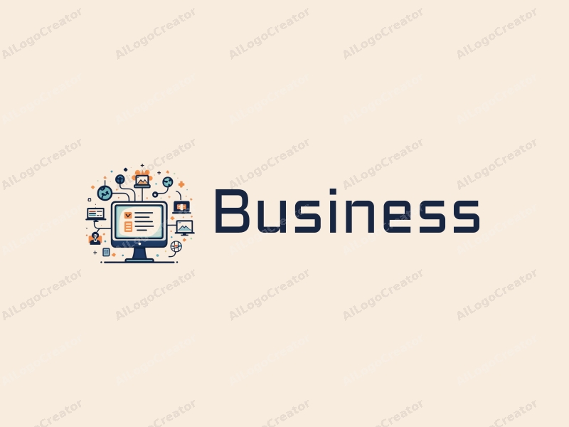 a modern design featuring abstract representations of business and office elements, network connections, and devices, combined with a clean background and a harmonious layout.