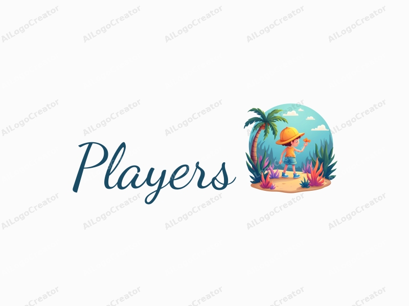 playful design features a vibrant player character interacting with whimsical marine life and tropical plants, combined with a clean background.