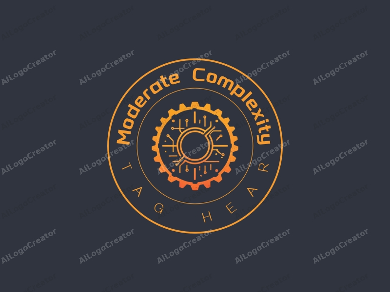 minimalist design features industrial elements like gears and circuits, combined with a modern approach and a clean background.