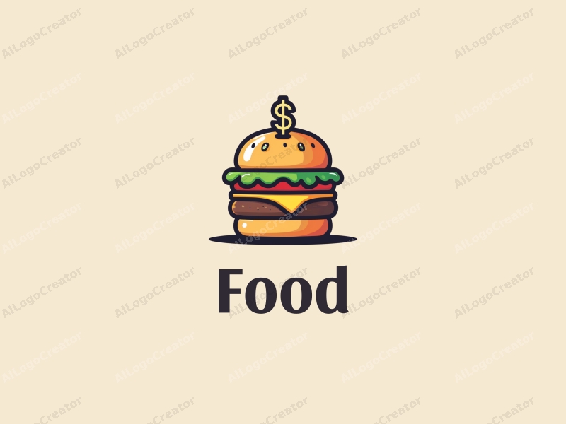 a modern design featuring a stylized burger and a dollar sign, incorporating rich colors and food elements, combined with a clean background.