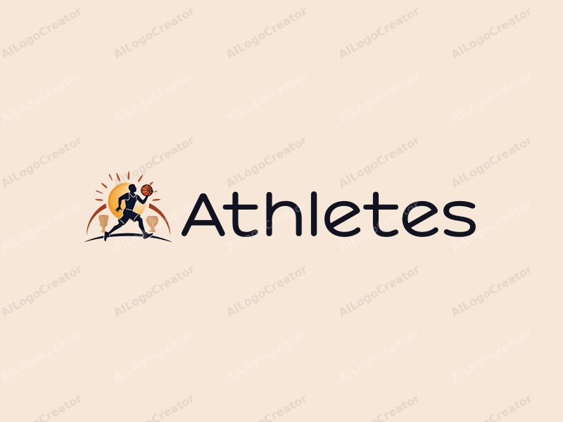 modern design features a dynamic athlete in motion, a stylized basketball, and a trophy, combined with a clean background and a harmonious composition.