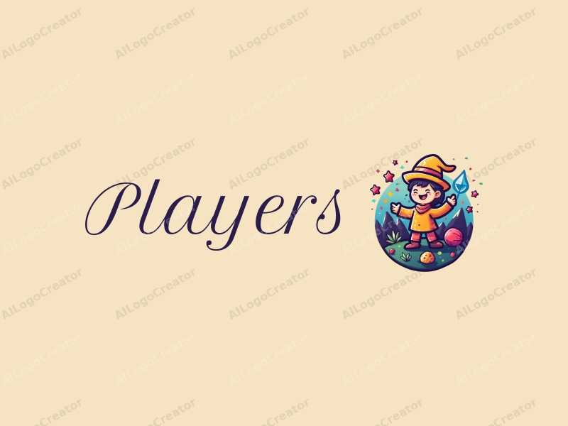 playful design features a vibrant array of colors, a stylized player and game character, with magical elements and adventure motifs combined with a clean background.