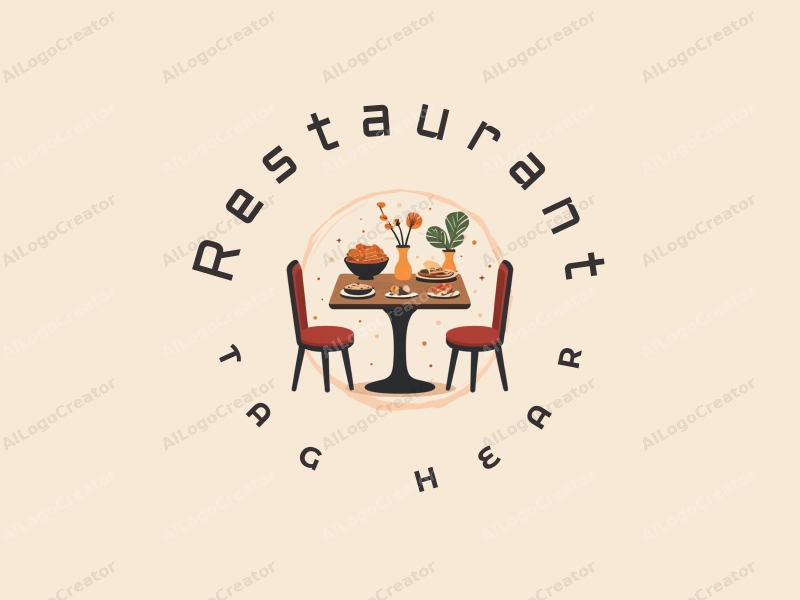 modern design features a stylized dining table and menu, with abstract representations of food and beverages, combined with a clean background.