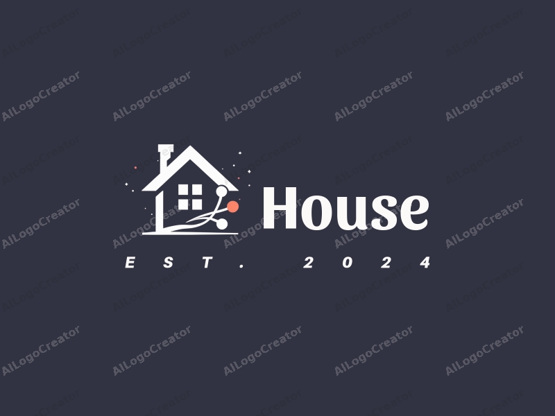 modern design features a stylized house and building silhouette intertwined with atomic and molecular structures, combined with a clean background.