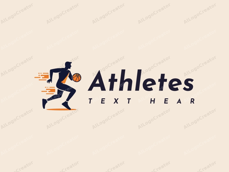 modern design features a dynamic athlete in motion, incorporating elements of running and basketball, with a clean background and a focus on simplicity and abstraction.