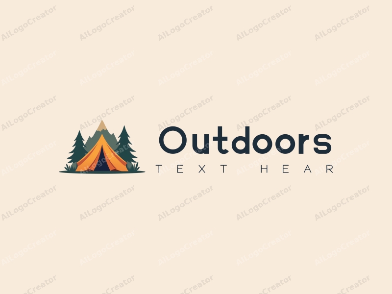 modern design features a stylized camping tent and mountain peak, combined with a clean background and a harmonious composition.