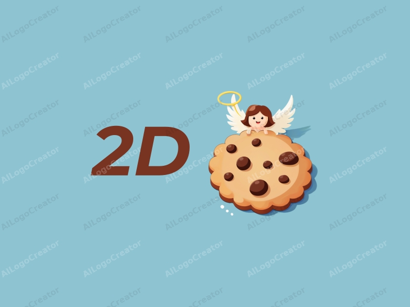 a modern design featuring a stylized cookie and an angel, combined with a flat 2D approach and a clean blue background.