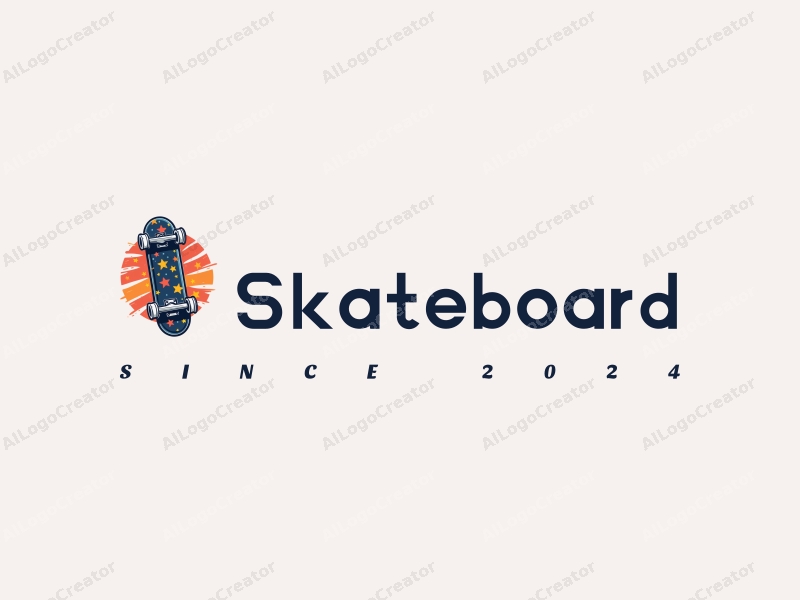 playful design features a vibrant skateboard silhouette with dynamic star elements, combined with a clean background for a fun and energetic feel.