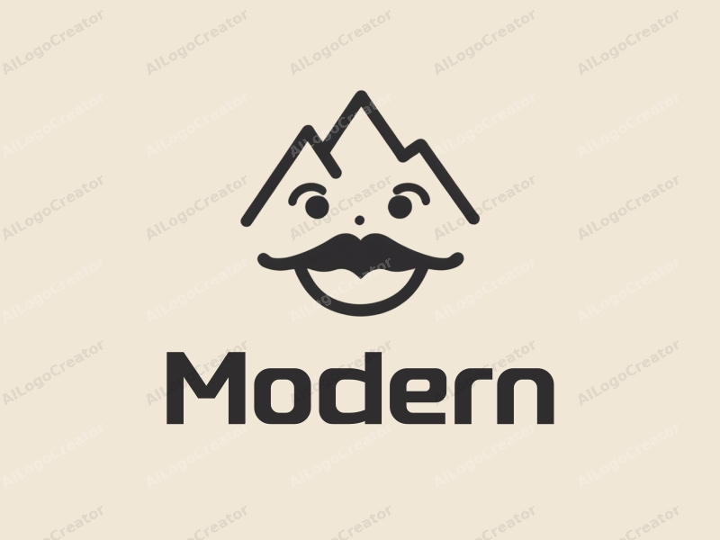 minimalist design features a stylized mountain and mouth, combined with a tag style approach and a clean background.