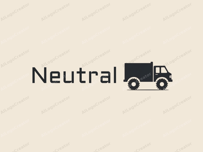 minimalist design features a stylized truck silhouette, simple tire shapes, and a balanced layout combined with a clean background.