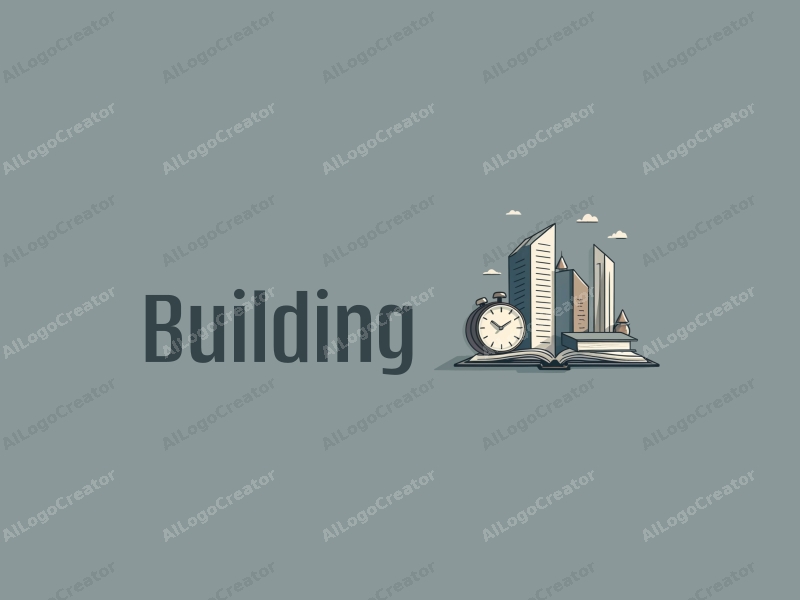 modern design features architectural structures, a stylized clock, and a notebook, combined with a clean background and a harmonious layout.