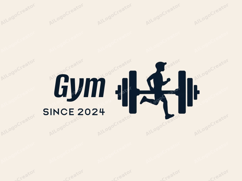 modern design features a stylized dumbbell and a dynamic runner silhouette, combined with a clean background and a harmonious layout.