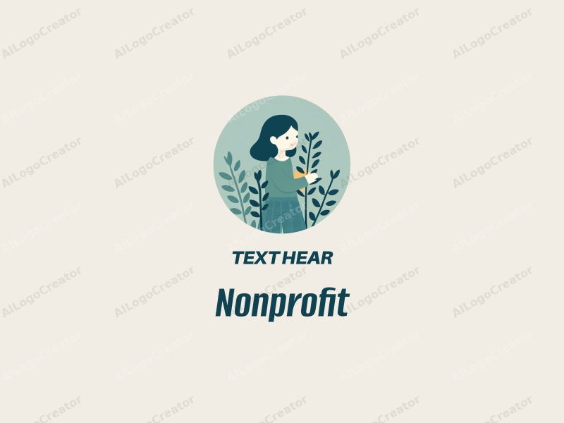 a modern minimalist design featuring a stylized girl interacting with plants, symbolizing charity and volunteerism, using blue and green colors for a clean and harmonious background.