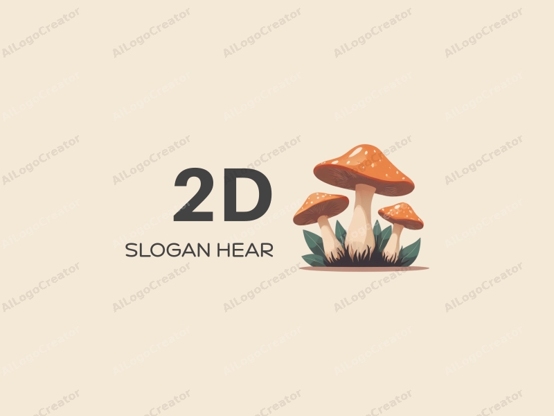 a modern minimalist design featuring stylized mushrooms and leaves, combined with a clean background and a simple, flat aesthetic.