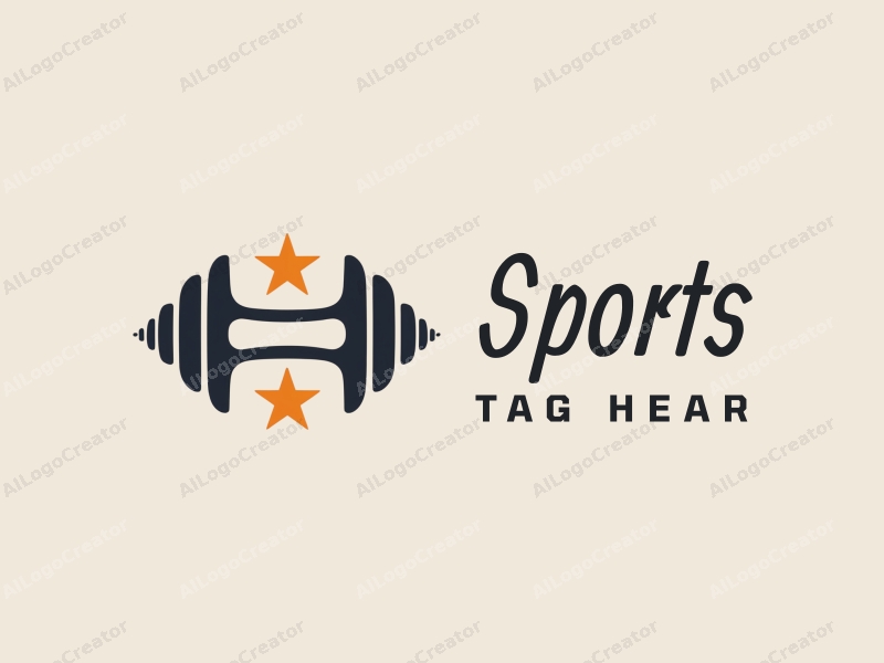 a modern design featuring stylized dumbbells and stars, combined with a clean background and a focus on fitness and sports themes.