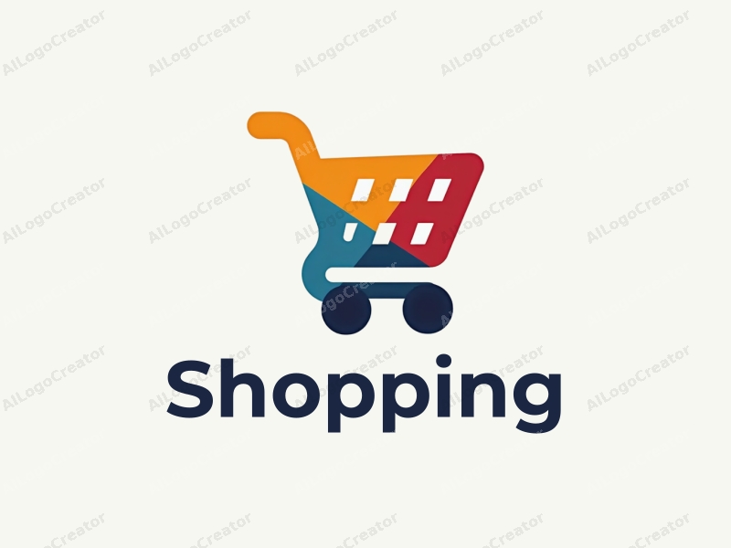 a modern design featuring a colorful shopping cart and a stylized mall silhouette, combined with a clean background.