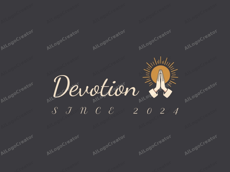 vintage design features a stylized halo above a pair of hands in a prayer position, combined with golden accents and a clean background.