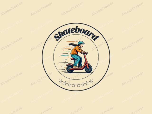 Ein spielerisches Design zeigt ein lebendiges Skateboard und Scooter in Bewegung, mit dynamischen Linien und Formen, die Energie und Aufregung vermitteln, kombiniert mit einem sauberen Hintergrund.