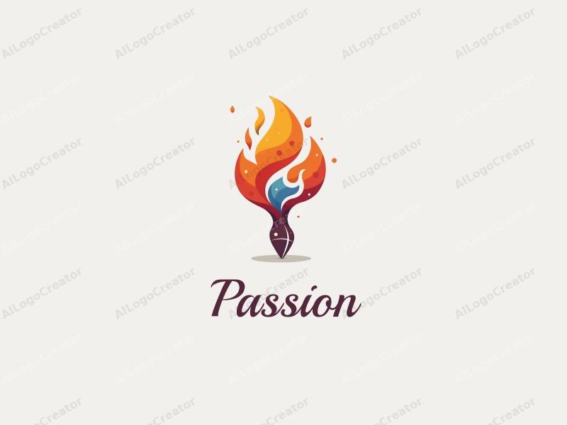 playful design features a vibrant flame intertwined with a stylized paintbrush, creating a dynamic and energetic composition against a clean background.