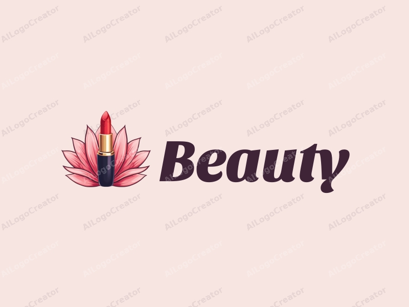 a modern design featuring elegant petals and a stylized lipstick, combined with a clean background and a focus on beauty and makeup elements.