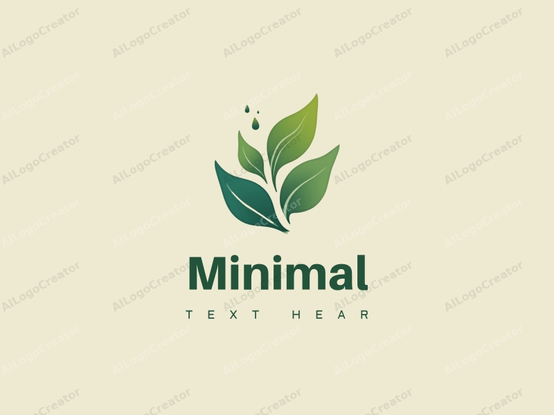 minimalist design features simple leaves and water droplets, combined with a clean background and a fresh aesthetic.