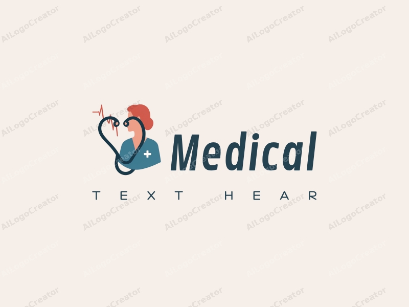 modern design features a stylized hospital silhouette, a doctor figure, a stethoscope intertwined with a heartbeat line, combined with a clean background.