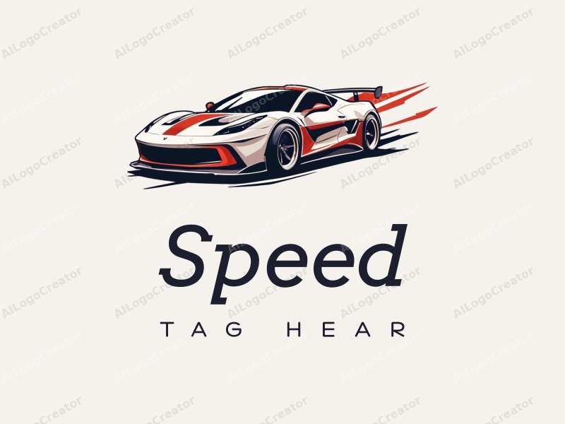 a modern design featuring dynamic lines representing speed, a stylized racing car silhouette, and an abstract engine shape, combined with a clean background.