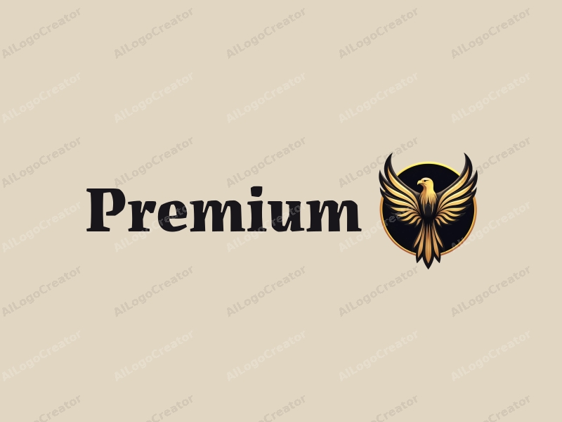 a modern design featuring a stylized falcon symbolizing wealth, combined with elegant gold and black color scheme, emphasizing high-end luxury and premium quality, set against a clean background.