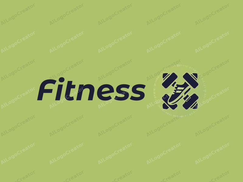 a modern minimalist design featuring stylized dumbbells and sneakers, combined with elements of fitness and running, set against a clean green background.