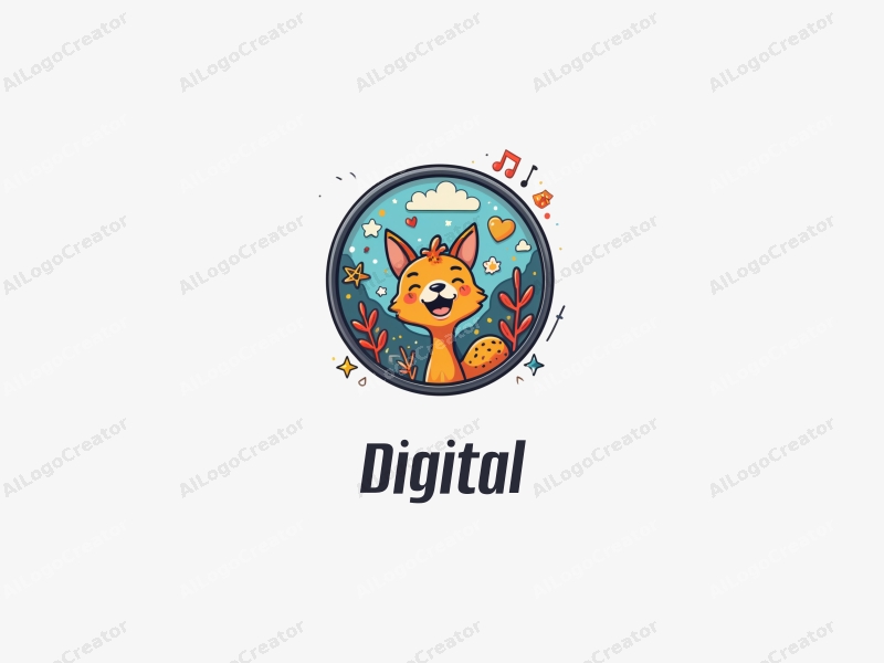 modern design features digital elements, stylized music symbols, and cartoon animals combined with a clean background.