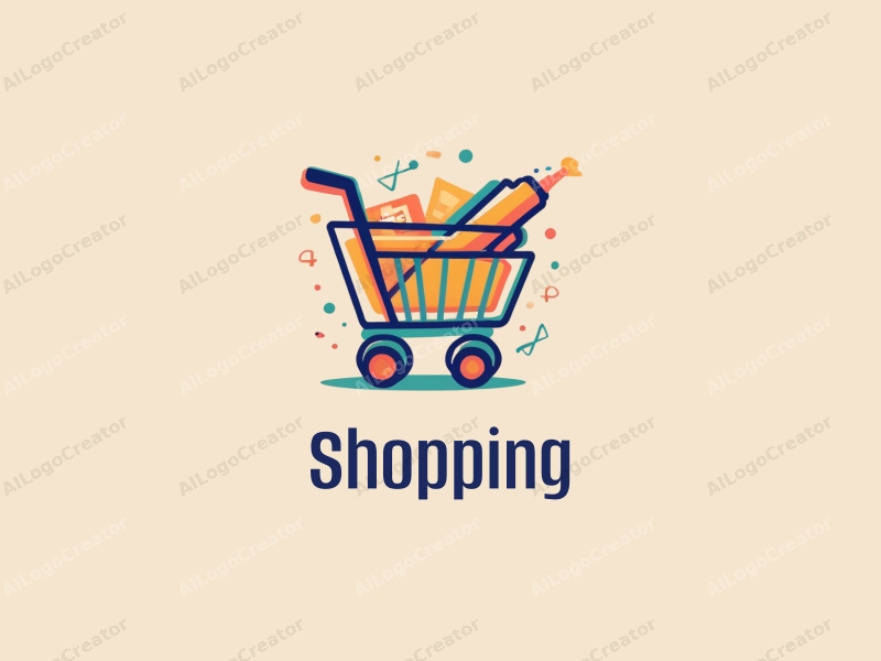 a modern design featuring a colorful shopping cart and a stylized phone, combined with elements of a mall, creating a harmonious and clean composition.