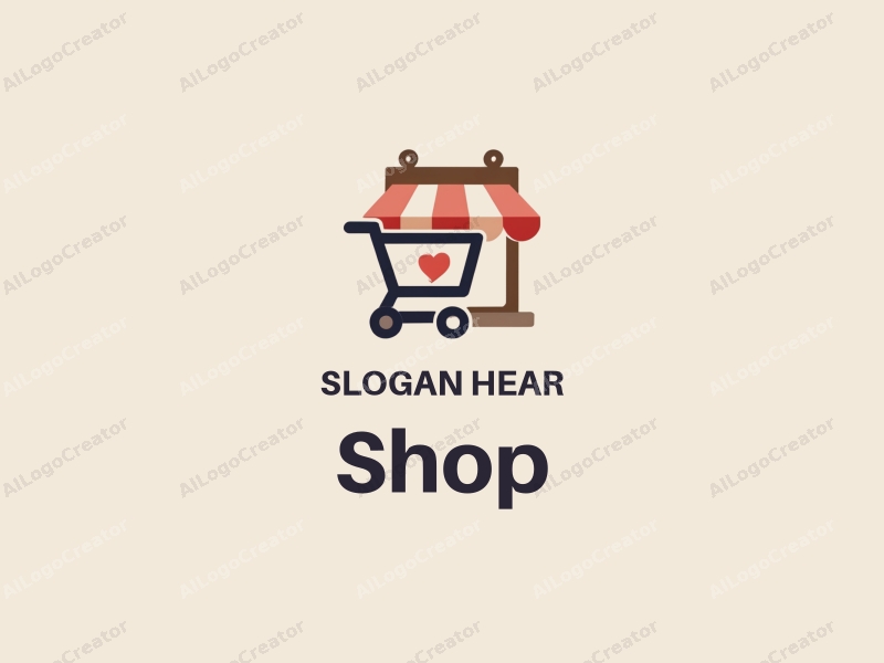 a modern design featuring a stylized shop silhouette, a shopping cart, and a heart shape, combined with a clean background.