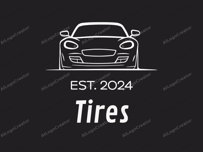 modern design features a stylized tire and car tire silhouette, emphasizing speed with clean lines and a minimalistic approach combined with a solid black background.