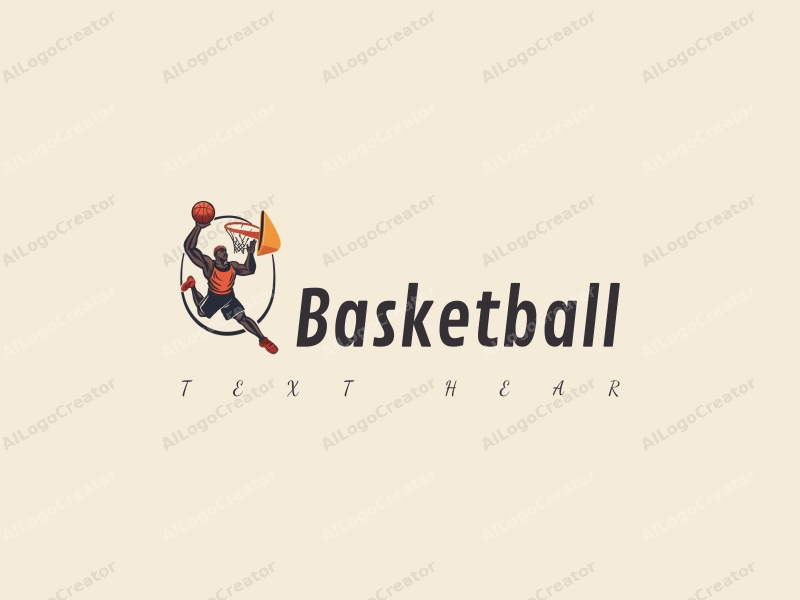 playful design features a dynamic athlete in action, a stylized basketball and hoop, combined with a clean background.