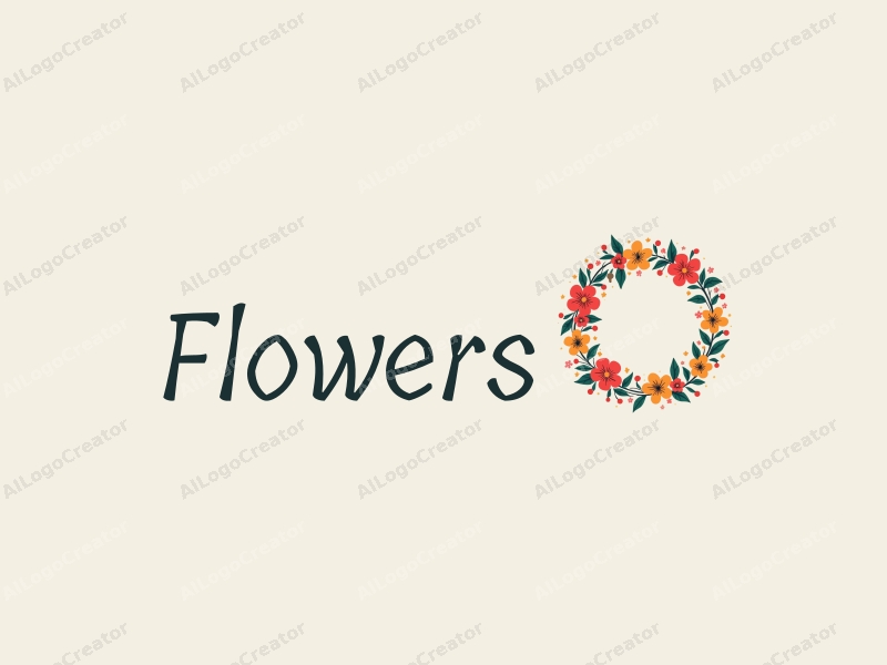 playful design features vibrant flowers and petals arranged in a circular wreath, intertwined with colorful ribbons, combined with a clean background.