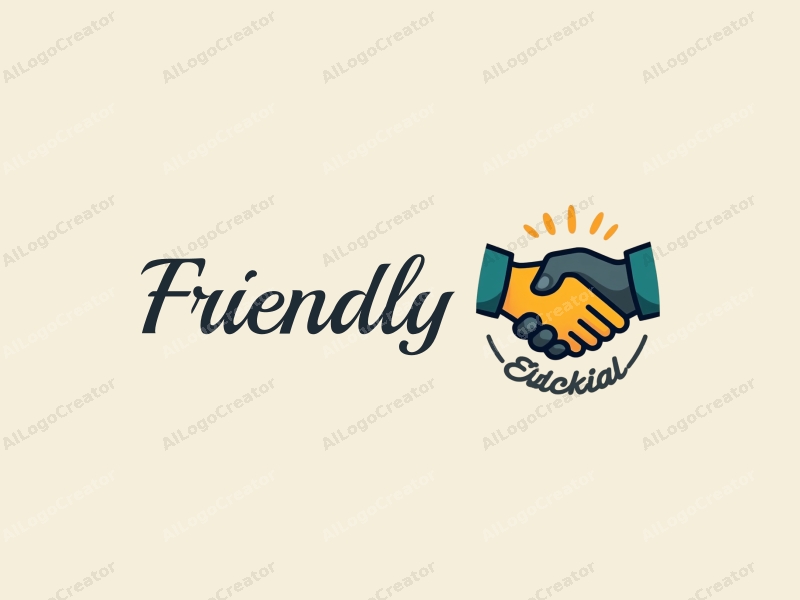 playful design features a stylized book and a handshake, combined with a clean background, emphasizing friendship and community in an educational and social context.