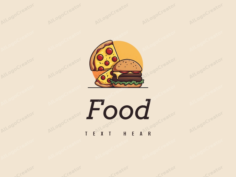 a modern design featuring a vibrant and colorful representation of a pizza and a burger, combined with a clean background and a harmonious layout.