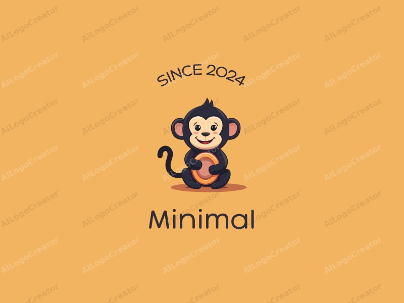 minimalist design features a stylized monkey holding a ring, with a clean background and simple lines, emphasizing a modern and educational theme.