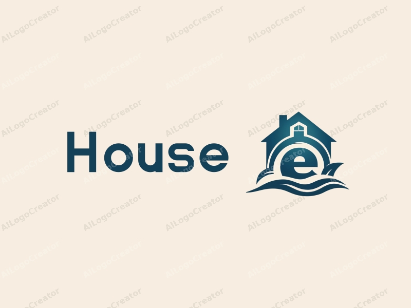 modern design features a stylized house and building, integrated with a dolphin and the letter e, combined with a clean background.