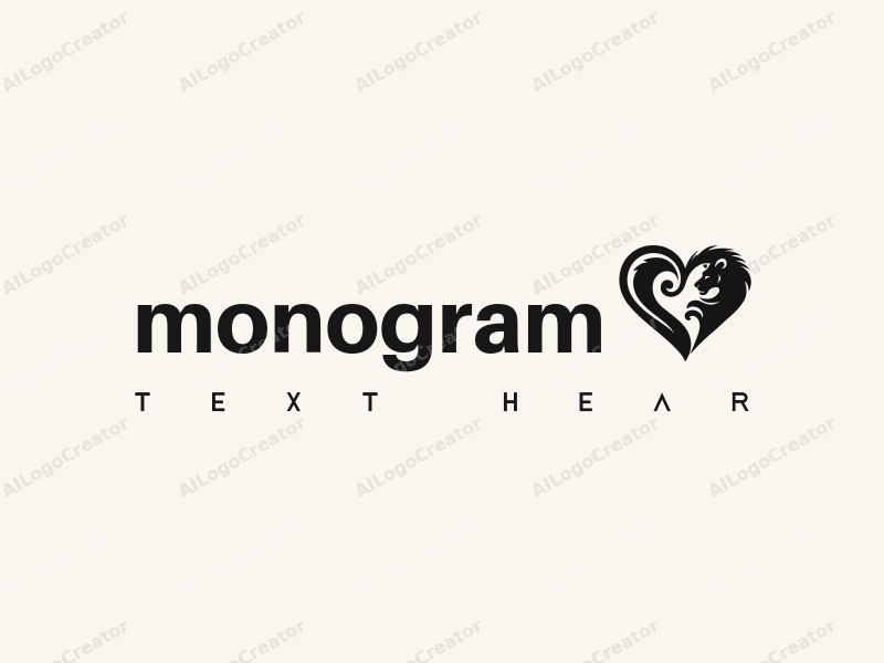 a modern minimalist design featuring stylized letters forming a heart shape, combined with a sleek silhouette of a lion, all in black against a clean background.