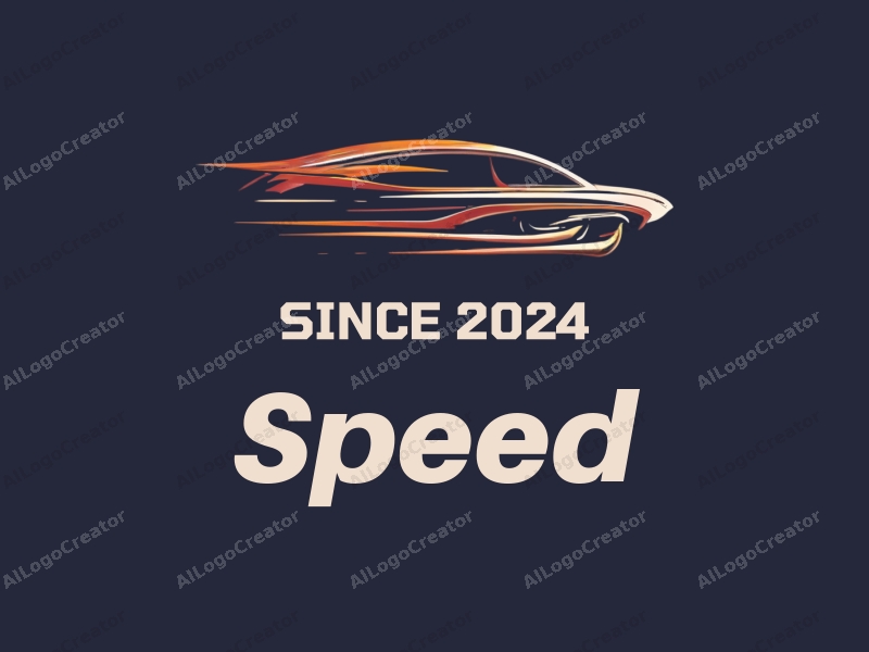 modern design features dynamic lines representing speed, a stylized engine silhouette, and a racetrack element combined with a clean background.