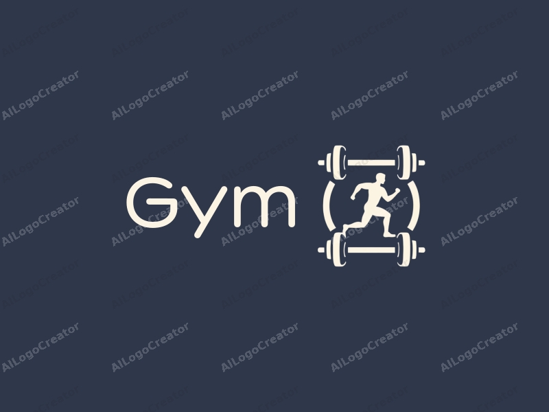 modern design features a stylized dumbbell and a dynamic runner silhouette, combined with a clean background and a harmonious layout.