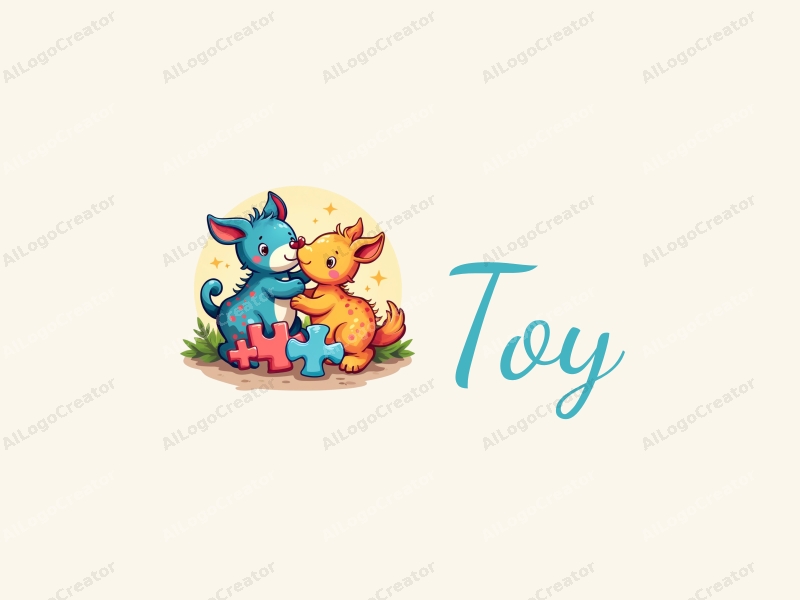 playful design features colorful plush toys and puzzle pieces, combined with a whimsical approach and a clean background.