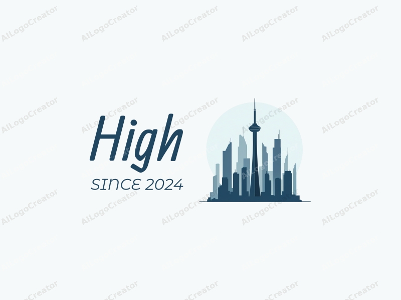 a modern minimalist design featuring tall and majestic buildings and towers, utilizing blue and gray colors with a clean background.