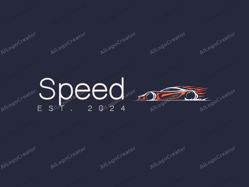 modern design features dynamic lines representing speed, a stylized racing car silhouette, and an engine motif combined with a clean background.