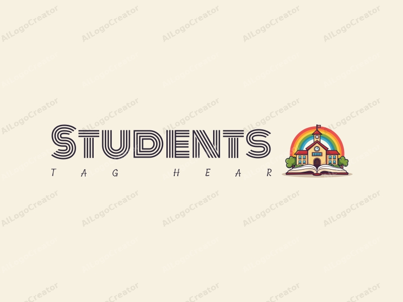 playful design features a cheerful student character, a stylized school building, an open book, and a vibrant rainbow, combined with a clean background.